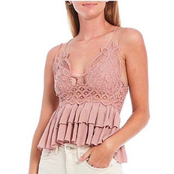 Free People Adella Cami Lace Bralette Top Intimately Dusty Mauve NWT - Picture 1 of 9